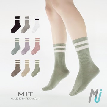 《MJ襪子》學院風中筒襪 莫蘭迪色條紋襪 瑜珈運動 韻律襪 潮流襪 腳底止滑 MIT台灣製 MP072SS MP072