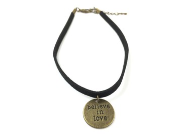 古銅圓牌Believe in Love頸鍊