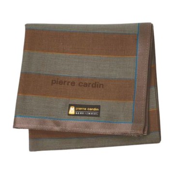 pierre cardin 日本製100% 復古撞色條紋經典字母LOGO手帕(棕灰系/47CM)