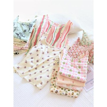 夏薄款純棉雙層棉紗睡衣女上衣圓領套頭無袖小背心大碼寬松家居服