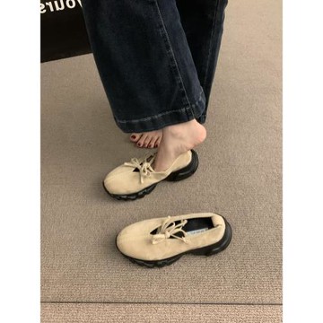 網紅時尚厚底增高粉色鞋子女2024新款淺口蝴蝶結瑪麗珍休閑運動鞋