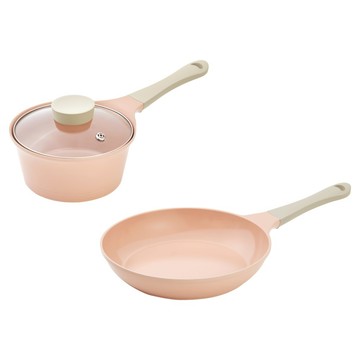 NEOFLAM 台灣公司貨 BELA PINK系列 鑄造鍋具2件組  1套  平底鍋 + 單柄湯鍋  蜜桃雪酪