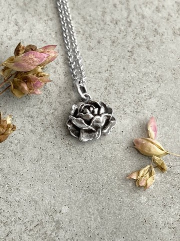 925純銀玫瑰薔薇項鍊 側 / 花 / 植物 / 復古 / 防過敏 / 含鍊