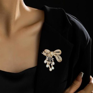 【米蘭精品】現貨+預購 女西裝高級胸針裝飾別針領針襯衫防走光釦首飾-蝴蝶結流蘇珍珠女配件2色74lm76