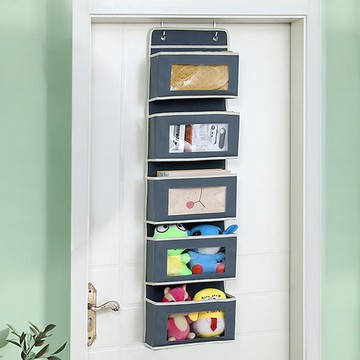 門後五層收納掛袋 不織布PVC鐵鉤材質 含無痕掛勾+門板掛勾  118 x 32 x 9.5cm  灰色