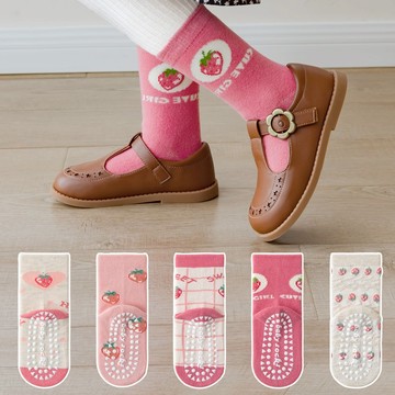 【5入一包】童襪 可愛襪子 草莓襪  格子襪  愛心襪  字母襪 兒童襪 女童襪 止滑襪 中筒襪 台灣出貨 台灣賣家