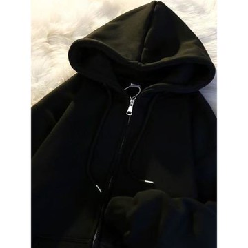 中大童簡約寬松開衫連帽拉鏈衛衣外套女童秋冬新款設計感開衫上衣