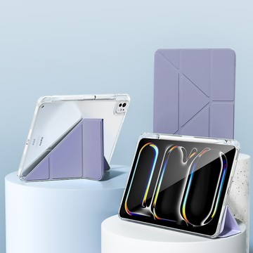 ANTIAN 2024 帶筆槽智慧休眠喚醒透明Y折平板皮套/蜂窩散熱矽膠保護套  星雲紫  iPad Air6 13吋  1個