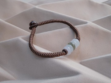 五福大圓平安扣・九乘金剛結繩手鍊・天然緬甸玉