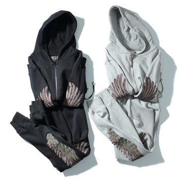 網紅衛衣抖音爆款女刺繡翅膀潮牌情侶裝法式炸街套裝男連帽開衫秋