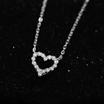 925純銀項鍊 鑲鑽吊墜-時尚浪漫鏤空愛心母親節情人節生日禮物女飾品73gj122【獨家進口】【米蘭精品】