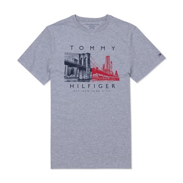 TOMMY 經典印刷圖案短袖T恤-灰色