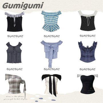 【gumigumi】法式復古風一字肩短袖上衣 性感 露肩短袖 辣妹上衣 一字領短袖t恤 短款上衣 修身上衣 顯瘦 短袖女