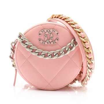 CHANEL 香奈兒 19 Round Clutch 肩背包 粉色 羊皮 肩背包 銀釦 AP0945 【二手名牌BRAND OFF】