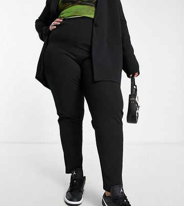 ASOS DESIGN Curve jersey tapered suit trousers in black