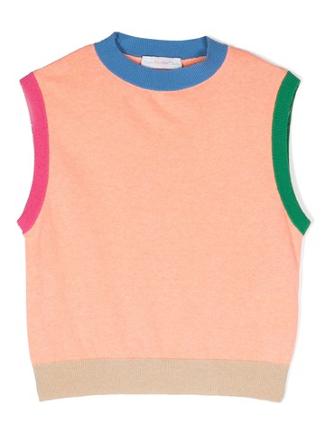 There Was One Kids - colour-block knitted vest - kids - Cotton/Acrylic - 4 yrs - Orange