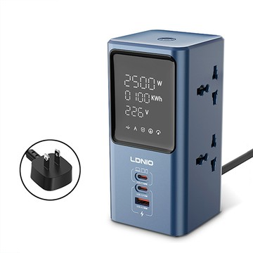 LDNIO SC2 七合一 多功能立式桌面電源排插充電器 多功能USB智能數顯插線板 2500W大功率插排 電源延長線 2m