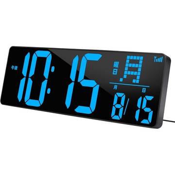 【日本代購】Blueekin Wi-Fi 對時數位時鐘｜LED大螢幕｜自動校時｜壁掛 桌上兩用｜溫度日期顯示｜大音量鬧鐘｜冰藍色