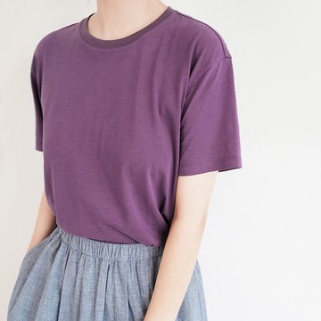 板栗研衣所 | 獨立設計 烏梅紫超薄棉麻圓領寬松基礎款中袖T恤