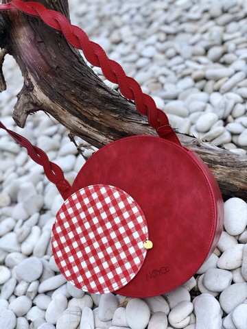 全新圓goodlook系列 經典圓x圓款 紅色配紅格圖案扁袋