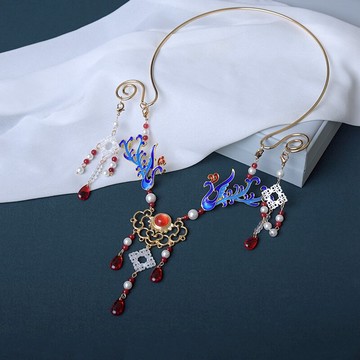 明制漢服配飾燒藍瓔珞項圈少女古風飾品景泰藍復古項鏈宋制首飾