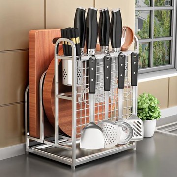 304不銹鋼刀架廚房用品置物架砧板架菜板架刀架刀座筷籠刀架一體