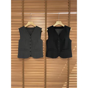 時髦感實時在線！！~客供羊毛V領單排扣休閑西裝馬甲女 23夏