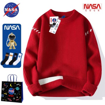 NASA聯名秋冬仿貂絨中國紅加絨加厚保暖毛線衣男女寬松休閑打底衫