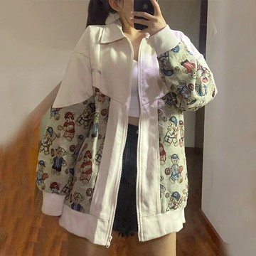2022年早秋潮牌ins美式棒球服女夾克小熊外套寬松薄款拼接上衣男
