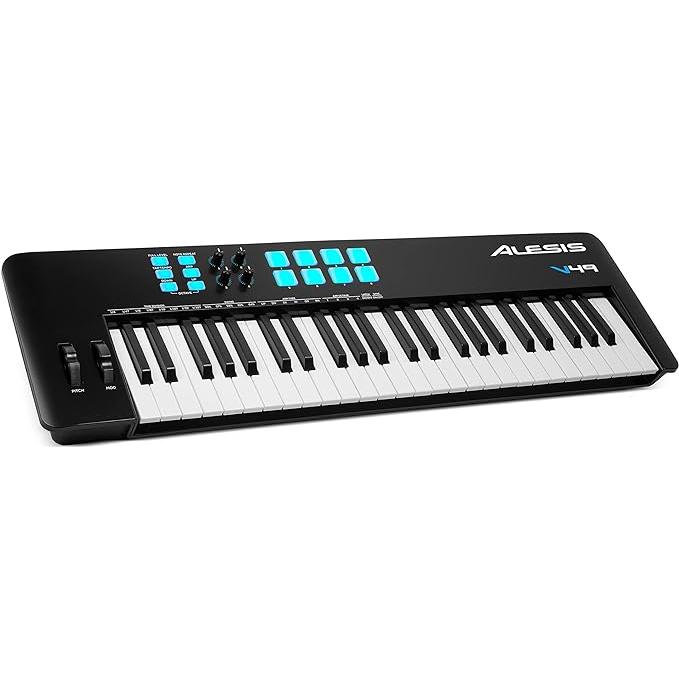 Alesis USB MIDIキーボードコントローラー 49鍵ベロシティ対応FULL LEVELモード対応の8 つのドラムパッド、アルペジエーター、ピッチベンド モジュレーションホ