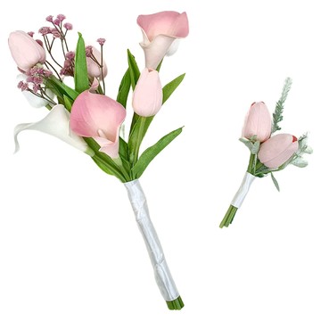 EPLYN 戀愛人造花婚禮捧花 + 胸花組合  1個  粉紅色
