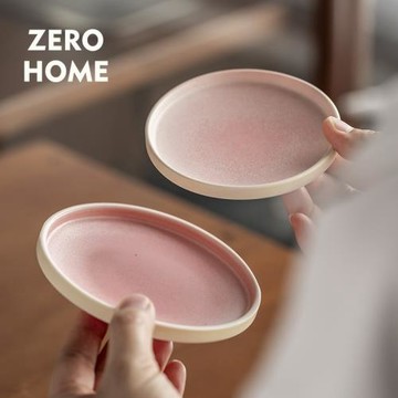 ZEROHOME丨桃花溪粉白色陶瓷咖啡杯小杯墊簡約下午茶小圓碟甜點盤