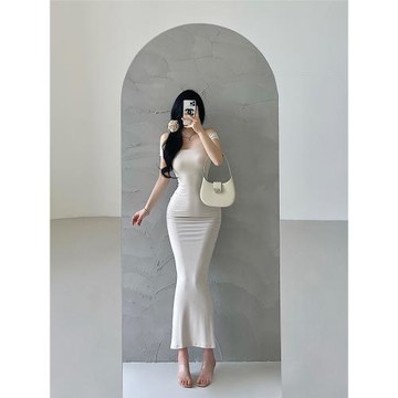 YoungGirlDay卡戴珊性感一字肩露鎖骨緊身顯瘦收腰包臀連衣裙長裙