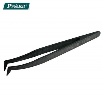 台灣Pro skit寶工防靜電PC碳纖維導電鑷子120mm夾子TZ-100B彎尖(防磁/耐酸鹼)抗靜電鑷子Tweezers適半導體無塵室夾持電子晶片...等