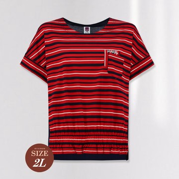 ILEY伊蕾 復古摩登條紋絲光棉寬鬆上衣(紅色；M-2L)1232251202