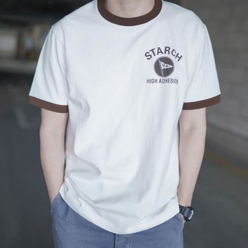 男裝2025新款春夏時尚拼接純棉t恤男設計感小眾網紅短袖男RingerT