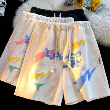 運動短褲男夏季薄款寬松五分褲ins潮牌印花美式休閑褲男生5分褲子