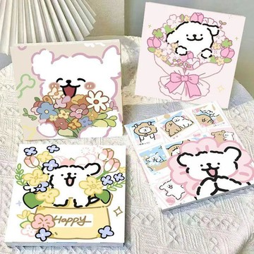 🌸臺灣出貨🎉數字油畫diy線條小狗兒童學生卡通簡單手工繪填色塗鴉油彩丙烯畫