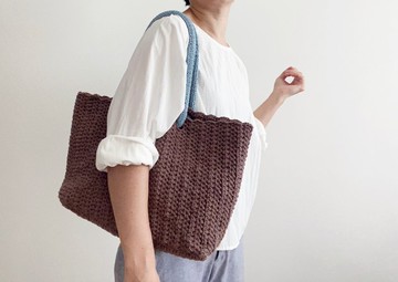 兩用 藍與咖啡 藤編模樣 編織包