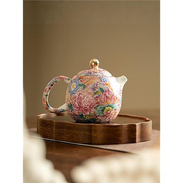 新款茶壺精致陶瓷牡丹女士泡茶壺家用高顏值功夫茶具雅致花卉圖案