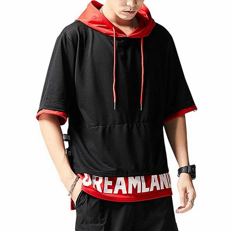 Hisitosa パーカー 半袖 メンズ 服 Tシャツ 夏 フード付き ドロップショルダー カジュアル シャツ プルオーバー パーカー 3xl 黒 通販 Lineポイント最大get Lineショッピング