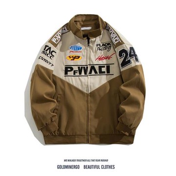 美式ins拼接撞色外套男女潮牌寬松休閑痞帥機車刺繡棒球服夾克衫