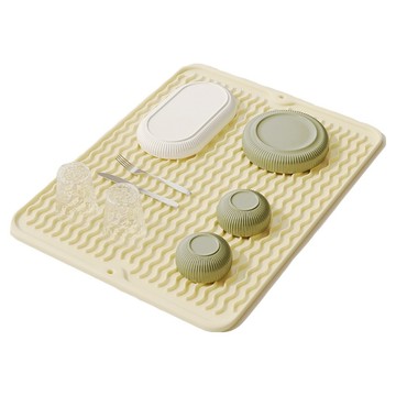 iSFun 餐廚配件 廚房桌面控水瀝乾隔熱矽膠墊  40 x 30cm  1個  波浪米