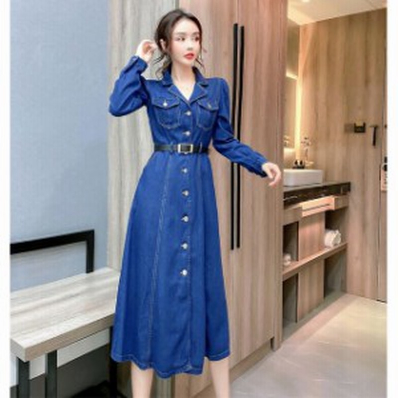 デニム 秋 ネイビー ワンピース 大きいサイズ ワンピース レディース ロング きれいめ デニム 大人 ミモレ丈 冬 長袖 ロング丈 40代 ベル 通販 Lineポイント最大10 0 Get Lineショッピング