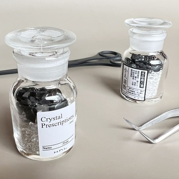 HhL【能量許願瓶】小人退散-黑 水晶 黑曜石 碧璽 |正能量 - 大瓶＋小瓶-復古幽默款