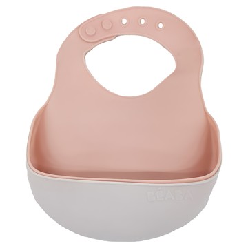BEABA 矽膠圍兜 適用年齡4個月以上 尺寸:205x45x310mm 柔軟矽膠材質 五段式調整脖圍 立體防漏寬口袋設計  粉灰色  2件  1組
