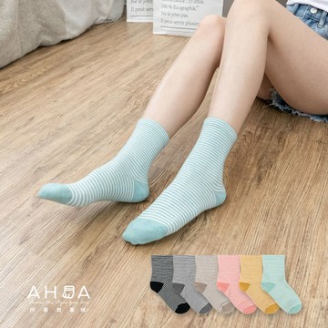 韓國襪子 細條紋簡約中筒襪 K1732