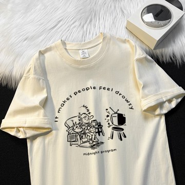 『隔日達』重磅  棉質T恤 印花T恤 OVERSIZE 潮牌休閒百搭半袖T恤設計感小眾情侶上衣寬鬆百搭短袖上衣 ZB