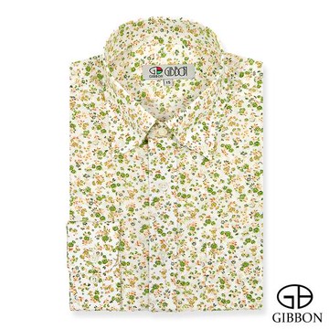GIBBON 典雅棉柔休閒長袖襯衫‧綠黃花
