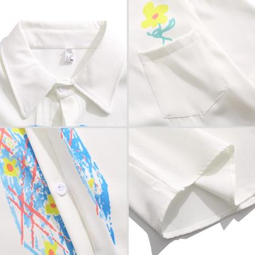 BMOB日系小眾手繪涂鴉領帶印花襯衫男女高級感痞帥穿搭短袖襯衣潮